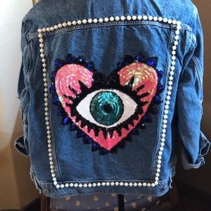New - LEVIS Third Eye/Evil Eye Embellished Boyfriend Jean Jacket